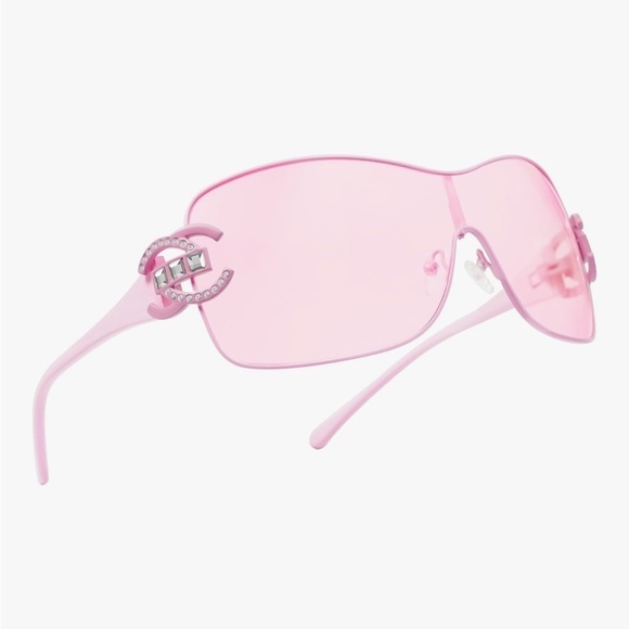 Y2K rhinestone sunglasses with pink lenses and pink arms brand new main image 2